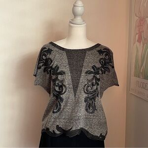 Vintage Y2K Top Grunge Goth Indie Sleaze Beaded Grey Black Miss Me Small